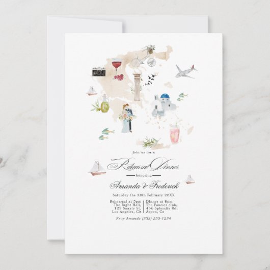 Invitation Grèce Destination Mariage Dîner de répétition (Devant)