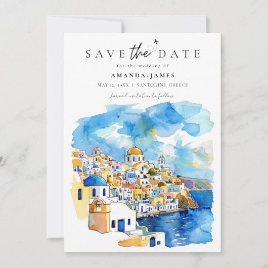 Invitation Grèce Destination Mariage Photo Enregistrer la dat (Devant)
