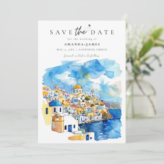 Invitation Grèce Destination Mariage Photo Enregistrer la dat (Debout devant)