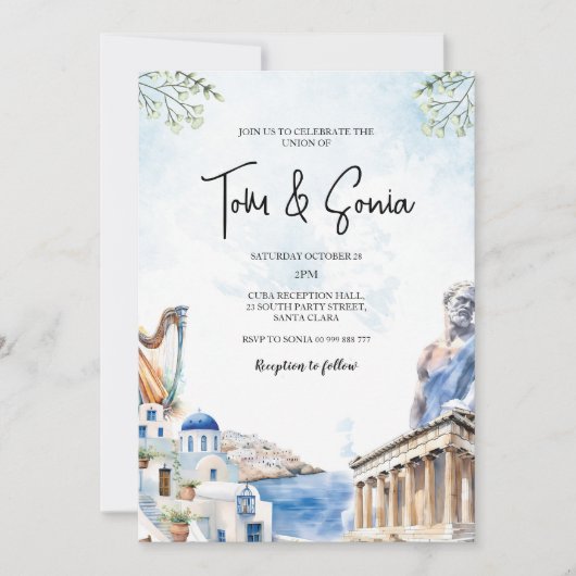 Invitation Grèce Santorin Paysage destination Mariage (Devant)