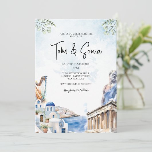 Invitation Grèce Santorin Paysage destination Mariage (Debout devant)