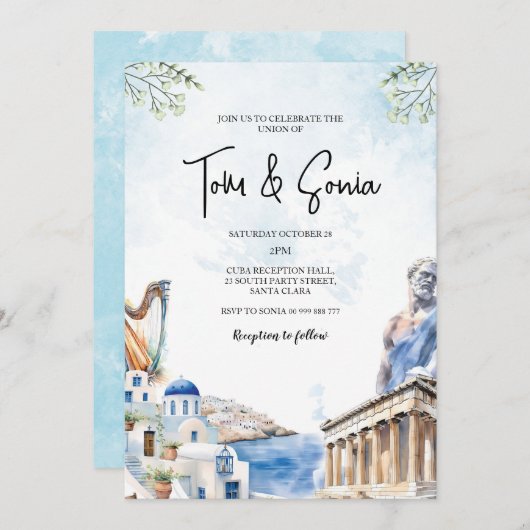 Invitation Grèce Santorin Paysage destination Mariage (Devant / Derrière)