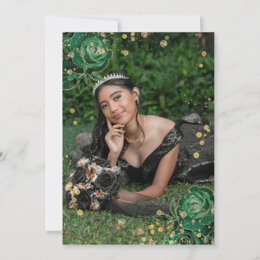 Invitation Gree Gold Floral Agate Photo Quinceanera (Dos)