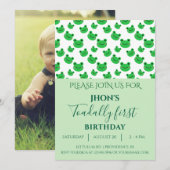 Invitation Green 1er anniversaire fête bébé garçon grenouille (Devant / Derrière)