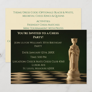 Invitation Green 30th Birthday Party Chess Queen