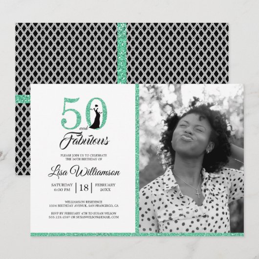 Invitation Green 50 Fabuleux 50th Birthday Party Photo (Devant / Derrière)