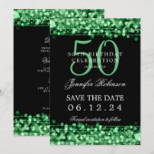 Invitation Green 50th Birthday Party Date de sauvegarde avec (Devant / Derrière)