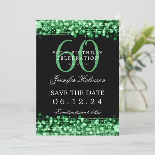 Invitation Green 60th Birthday Party Enregistrer la date (Debout devant)