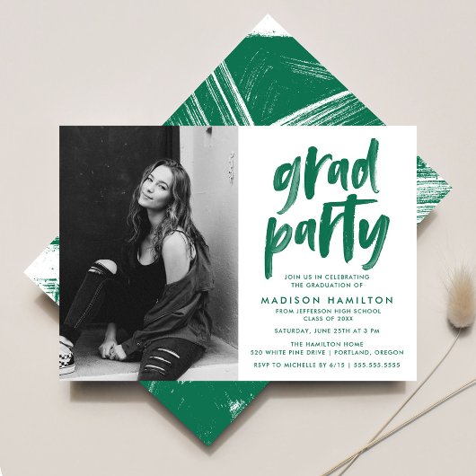 Invitation Green | Abstract Brushstrokes Graduation Party