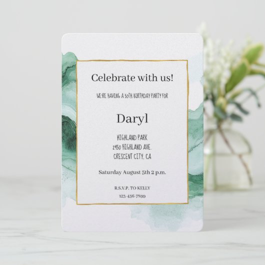 Invitation Green Abstract Wave Birthday (Debout devant)