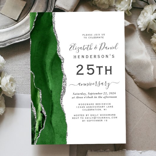 Invitation Green Agate Silver 25th Anniversary