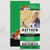 Invitation Green All Star Sport Ticket Anniversaire Photo (Devant / Derrière)