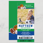 Invitation Green All Star Sport Ticket Anniversaire Photo (Devant / Derrière)