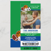 Invitation Green All Star Sport Ticket Couples Douche Photo (Devant / Derrière)