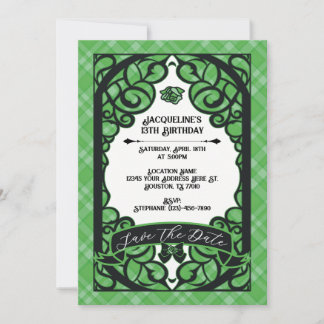 Invitation Green and Black Gated Rose Princess Birthday