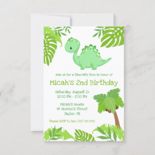 Invitation Green and Blue Dino-Mite Heure Anniversaire 