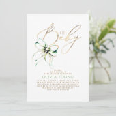 Invitation Green and Gold Bow Gender Neutral Baby Shower (Debout devant)