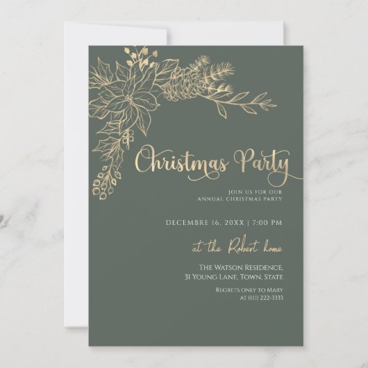 Invitation Green and Gold Christmas Party (Devant)