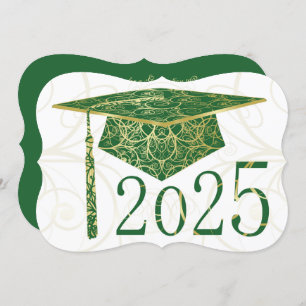 Invitation Green and Gold Floral Casquette 2025 Graduation Pa