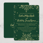 Invitation Green and Gold Winter Wedding Snowflakes Invita (Devant / Derrière)