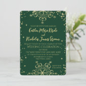 Invitation Green and Gold Winter Wedding Snowflakes Invita (Debout devant)