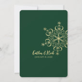 Invitation Green and Gold Winter Wedding Snowflakes Invita (Dos)