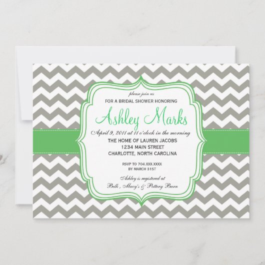 Invitation Green and Grey Chevron (Devant)