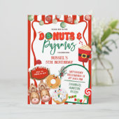 Invitation Green and Red Donuts and Pajamas Birthday (Debout devant)