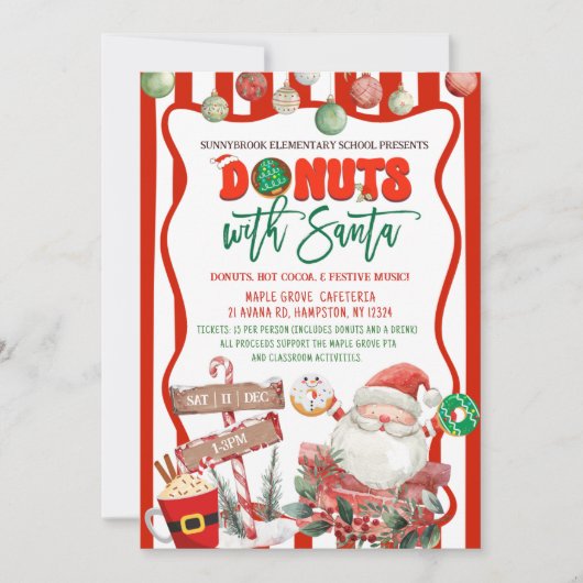 Invitation Green and Red Donuts with Santa (Devant)