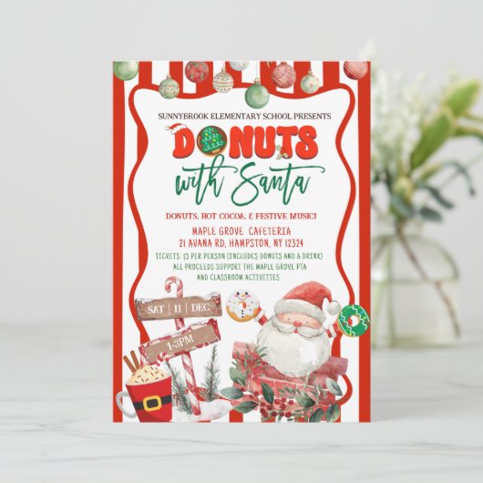 Invitation Green and Red Donuts with Santa (Debout devant)