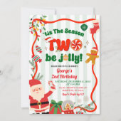 Invitation Green and Red Retro Christmas Winter 2nd Birthday (Devant)