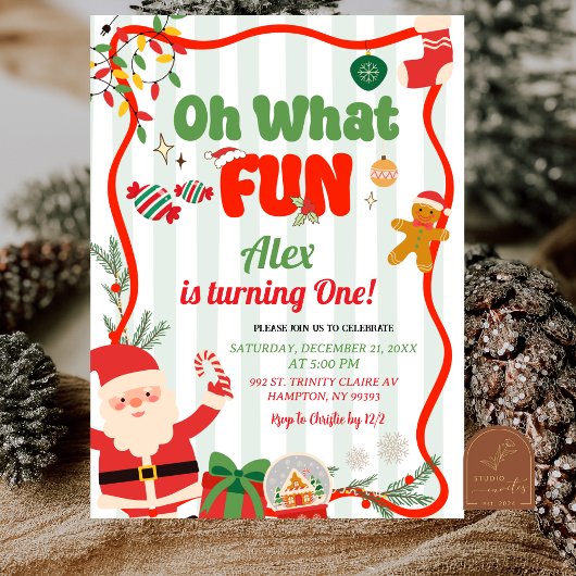 Invitation Green and Red Retro Christmas Winter Birthday
