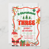 Invitation Green and Red Retro O Christmas Three Birthday (Devant)
