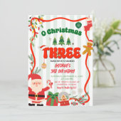 Invitation Green and Red Retro O Christmas Three Birthday (Debout devant)