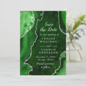 Invitation Green and Silver Agate Marble Save The Date (Debout devant)