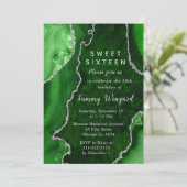 Invitation Green and Silver Agate Marble Sweet Sixteen (Debout devant)