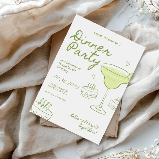 Invitation Green and White Birthday Dinner Party