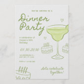 Invitation Green and White Birthday Dinner Party (Devant)