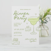 Invitation Green and White Birthday Dinner Party (Debout devant)