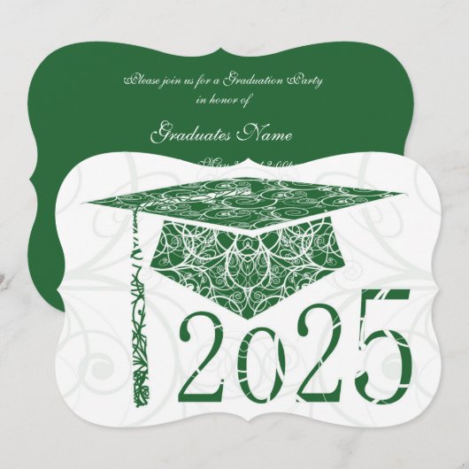 Invitation Green and White Floral Casquette 2025 Graduation P (Devant / Derrière)