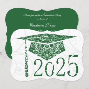 Invitation Green and White Floral Casquette 2025 Graduation P