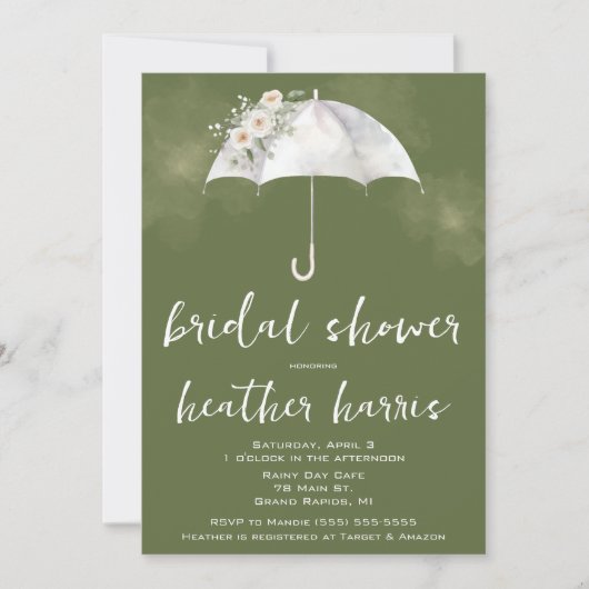 Invitation Green and White Floral Umbrella Bridal Shower (Devant)