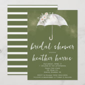 Invitation Green and White Floral Umbrella Bridal Shower (Devant / Derrière)