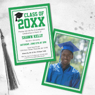 Invitation Green and White Photo Graduation Party