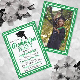 Invitation Green and White Photo Graduation Party