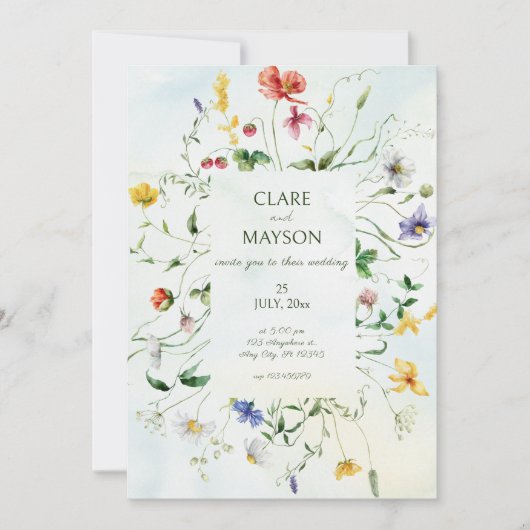 Invitation Green and White Romance Rustique Mariage d'été (Devant)