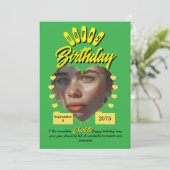 Invitation Green and Yellow Retro Birthday Greetings,vintage (Debout devant)
