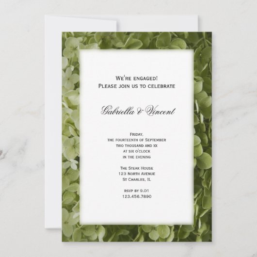 Invitation Green Annabelle Hydrangea Flower Engagement (Devant)