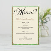 Invitation Green Aqua Mariage campagnard Brown Menu Réception (Debout devant)