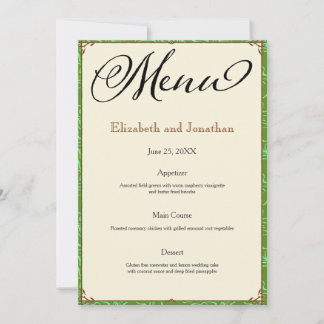 Invitation Green Aqua Mariage campagnard Brown Menu Réception